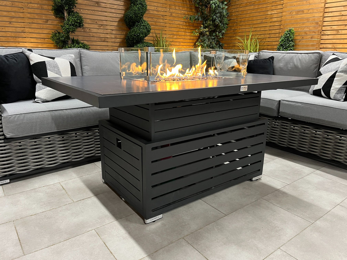 Chimes - Monaco Aluminium Right Hand Corner Dining Set with Rising Firepit Table - Rope Weave