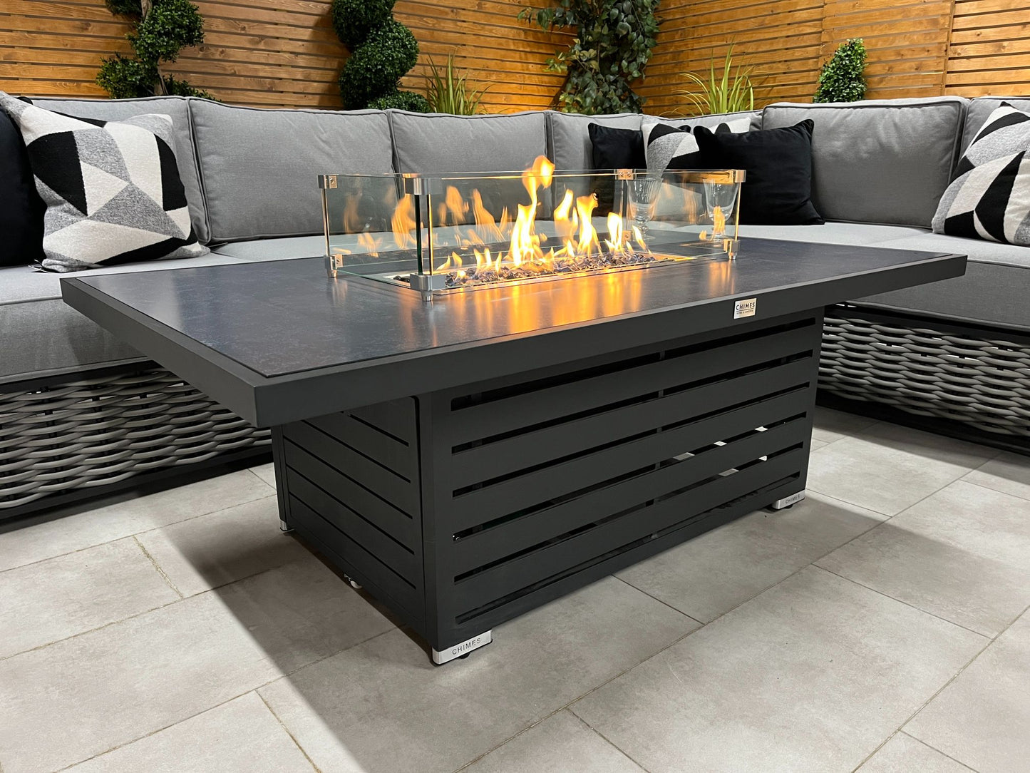 Chimes - Monaco Aluminium Right Hand Corner Dining Set with Rising Firepit Table - Rope Weave