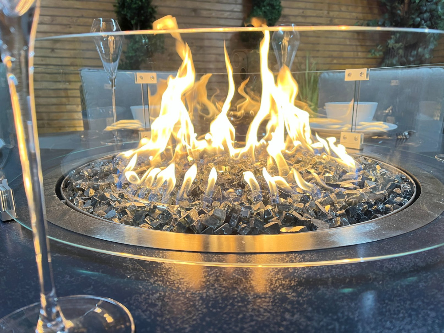 Chimes - Monaco Aluminium 6 Seat Round Dining Set - 1.5 Meter Round Table With Firepit - Rope Weave - LOW STOCK