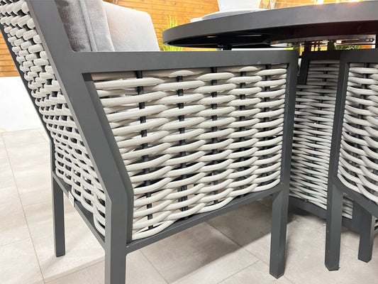 Chimes - Monaco Aluminium 6 Seat Round Dining Set - 1.5 Meter Round Table With Firepit - Rope Weave - LOW STOCK