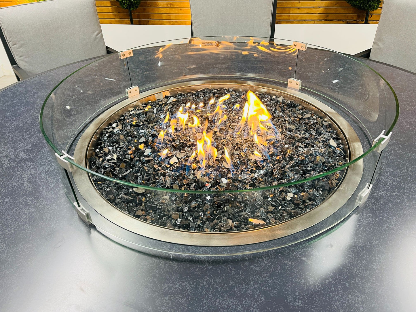 Chimes - Monaco Aluminium 8 Seat Round Dining Set - 1.8 Meter Round Table With Firepit - Rope Weave