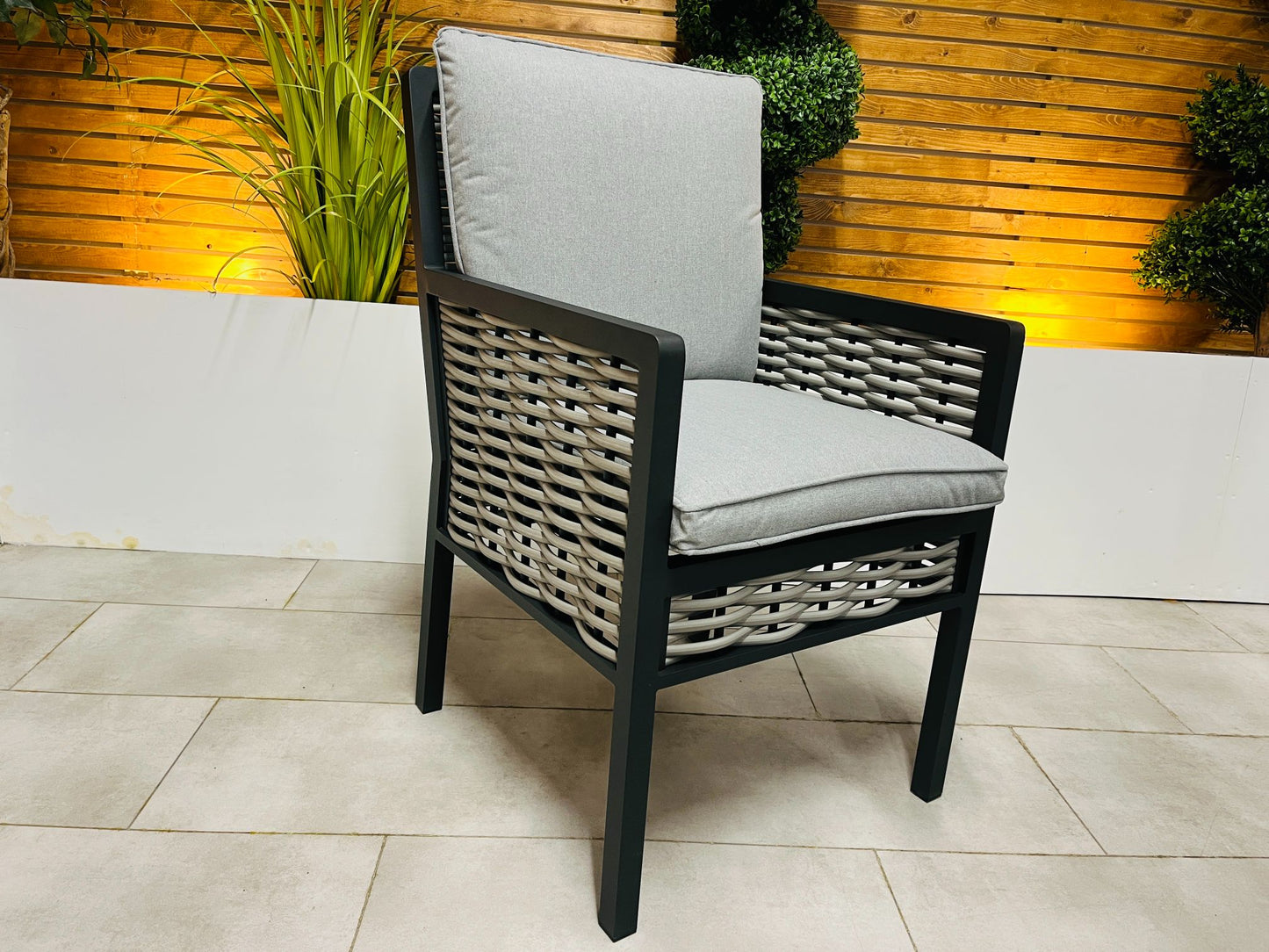 Chimes - Monaco Aluminium 8 Seat Round Dining Set - 1.8 Meter Round Table With Firepit - Rope Weave