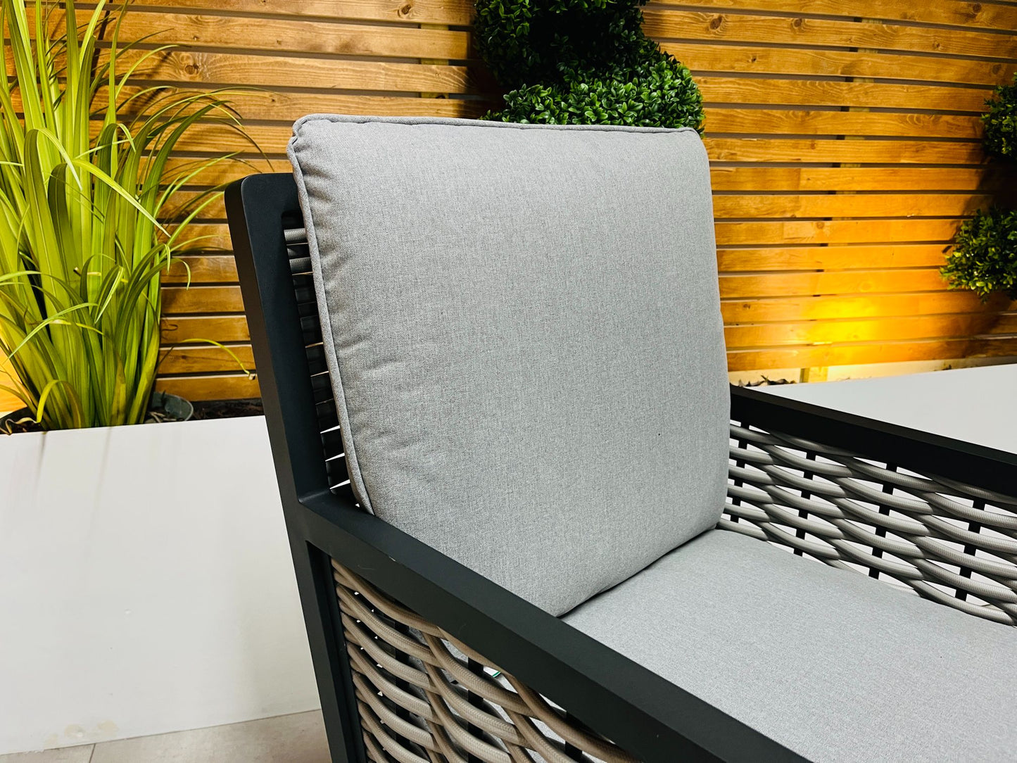 Chimes - Monaco Aluminium 8 Seat Round Dining Set - 1.8 Meter Round Table With Firepit - Rope Weave