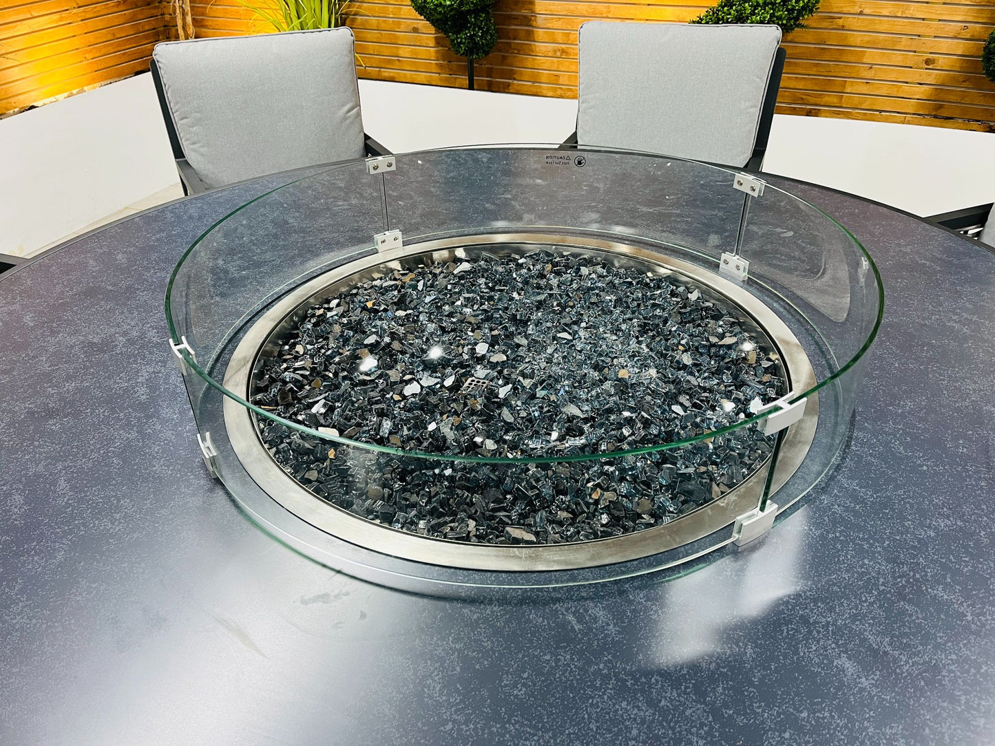 Chimes - Monaco Aluminium 8 Seat Round Dining Set - 1.8 Meter Round Table With Firepit - Rope Weave