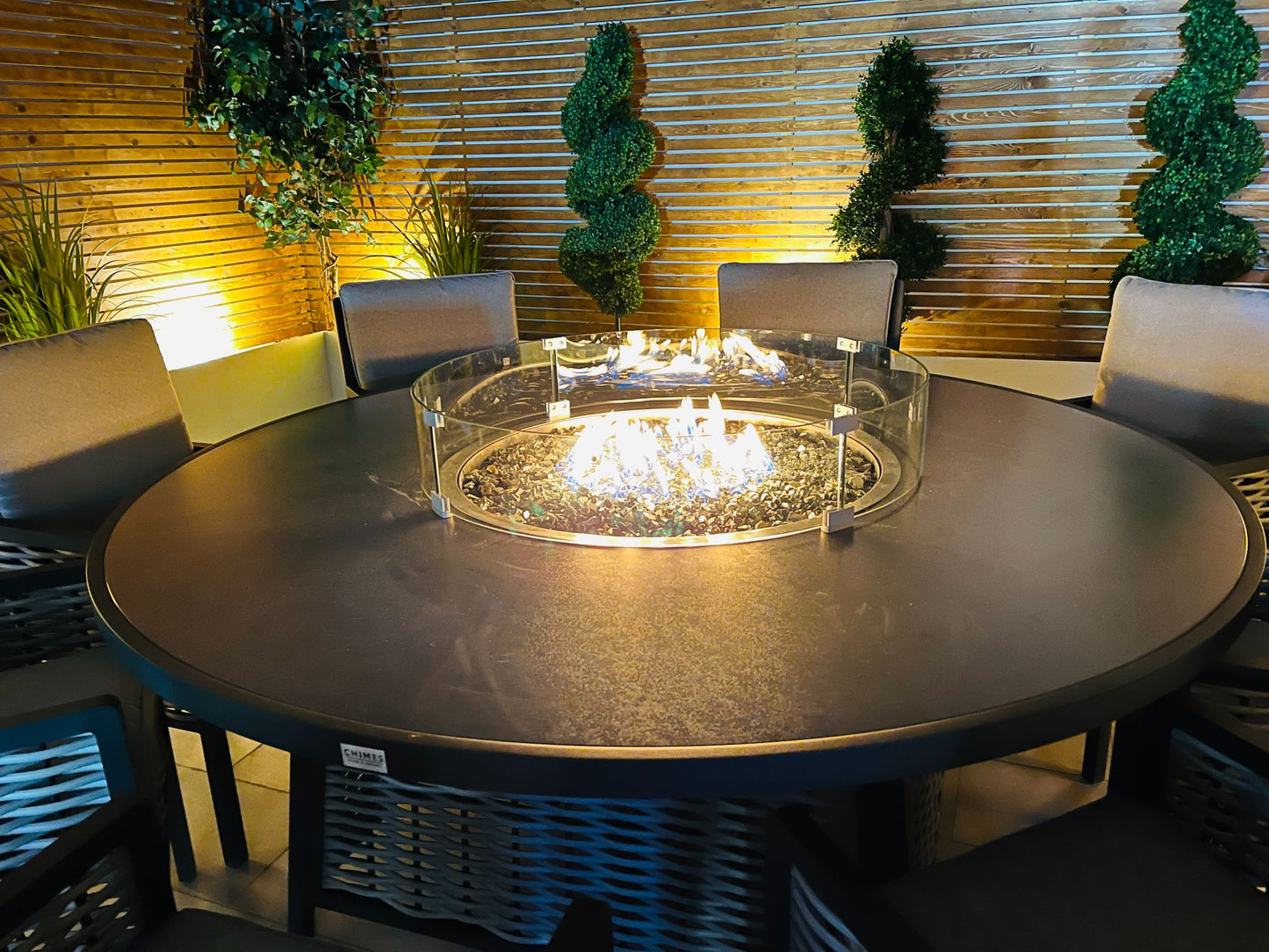 Chimes - Monaco Aluminium 8 Seat Round Dining Set - 1.8 Meter Round Table With Firepit - Rope Weave