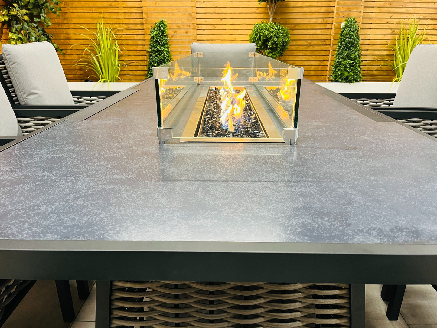 Chimes - Monaco Aluminium 8 Seat Rectangular Dining Set - 1 Meter x 2 Meter Table With Firepit - Rope Weave