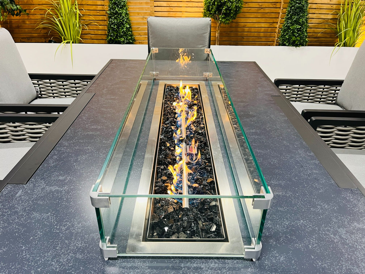 Chimes - Monaco Aluminium 8 Seat Rectangular Dining Set - 1 Meter x 2 Meter Table With Firepit - Rope Weave