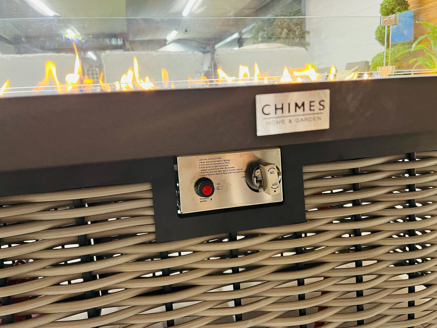 Chimes - Monaco Aluminium 8 Seat Rectangular Dining Set - 1 Meter x 2 Meter Table With Firepit - Rope Weave