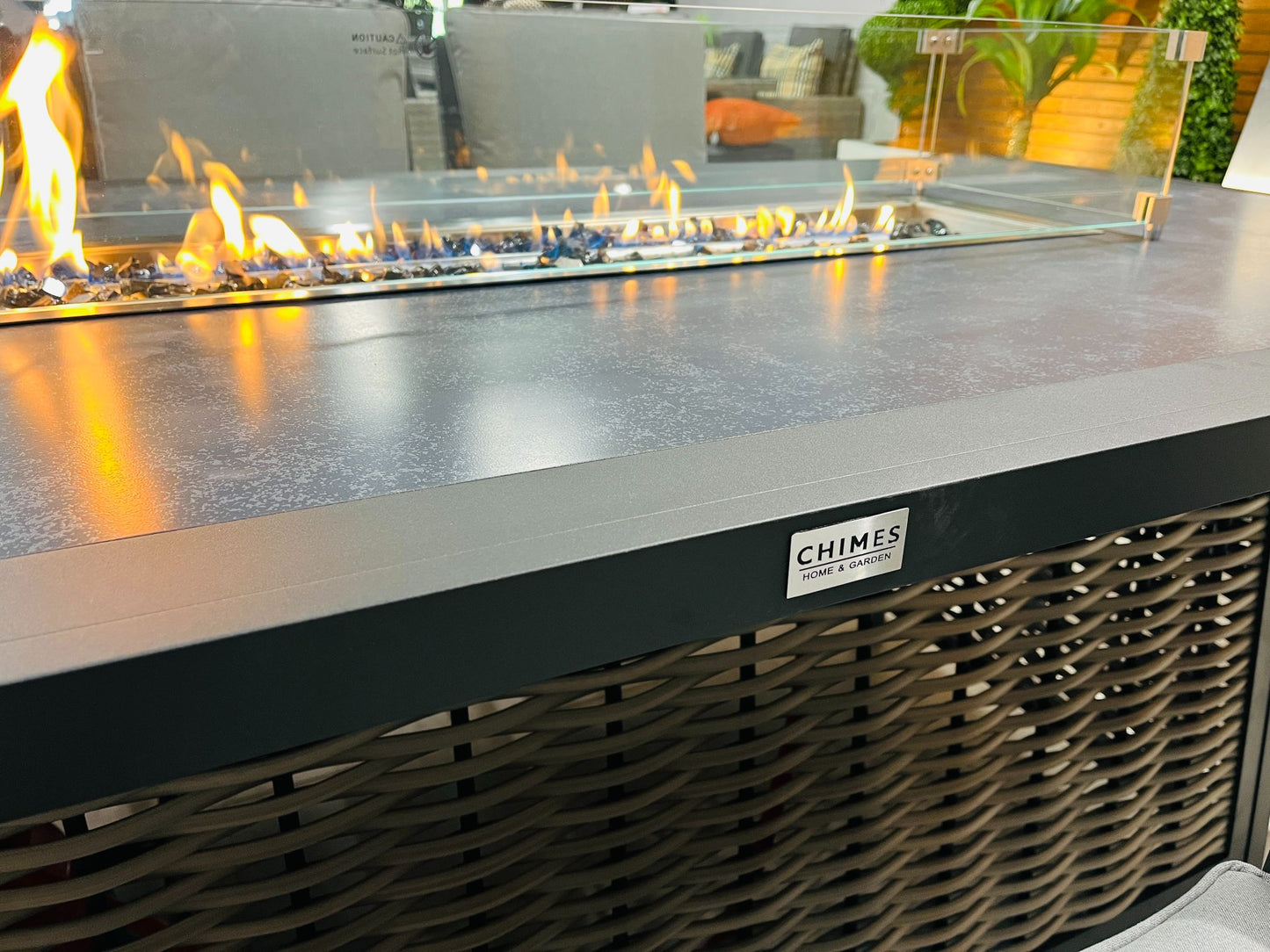 Chimes - Monaco Aluminium 8 Seat Rectangular Dining Set - 1 Meter x 2 Meter Table With Firepit - Rope Weave