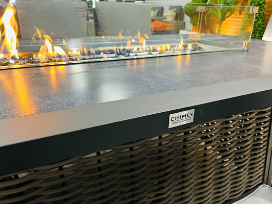 Chimes - Monaco Aluminium 8 Seat Rectangular Dining Set - 1 Meter x 2 Meter Table With Firepit - Rope Weave