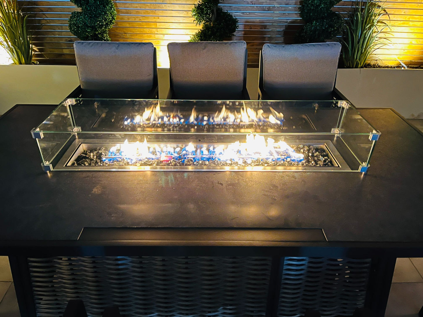 Chimes - Monaco Aluminium 8 Seat Rectangular Dining Set - 1 Meter x 2 Meter Table With Firepit - Rope Weave