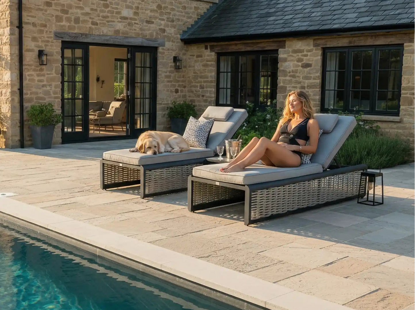 Chimes - Monaco Aluminium Sun Lounger Set with Coffee Table - Rope Weave