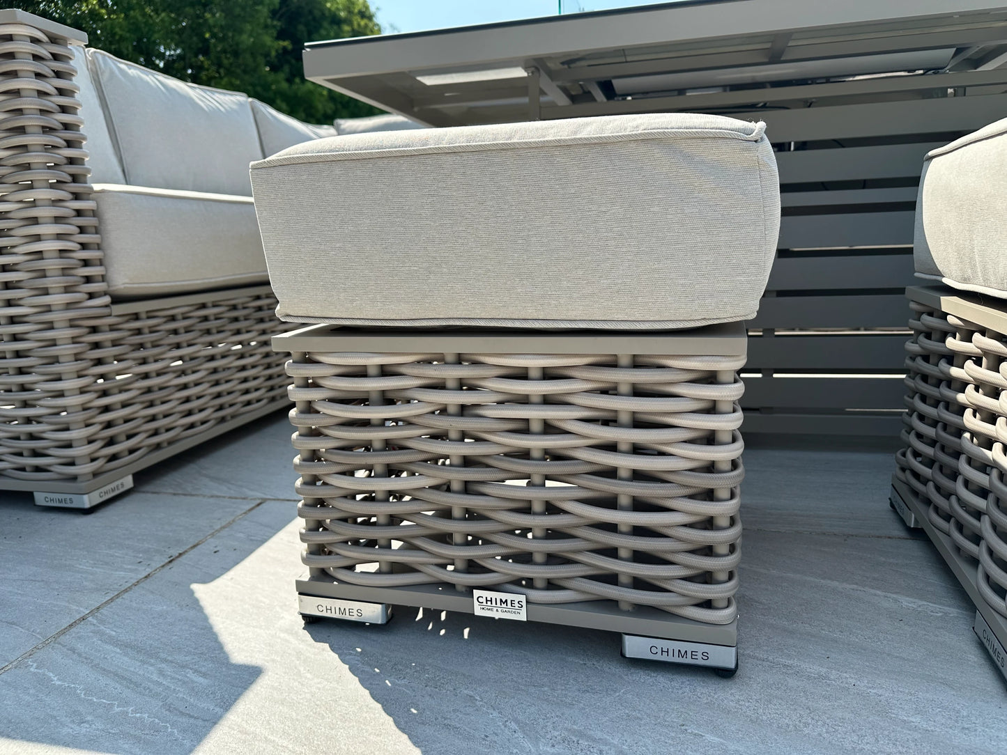 Chimes - Monaco Aluminium & Rope Left Hand Corner Dining Set with Rising Firepit Table - Cream