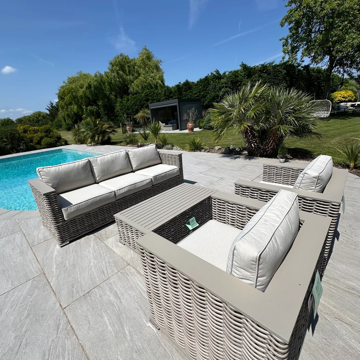 Chimes - Monaco Aluminium & Rope 3 Seat Sofa Set with Coffee Table - Cream