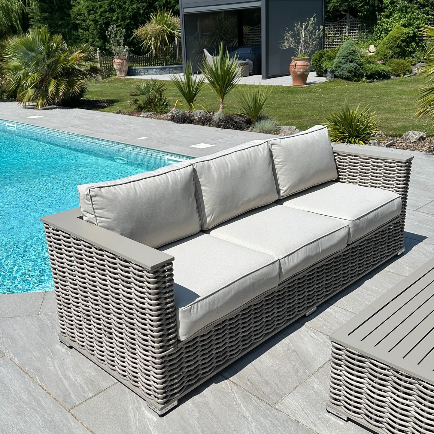 Chimes - Monaco Aluminium & Rope 3 Seat Sofa Set with Coffee Table - Cream