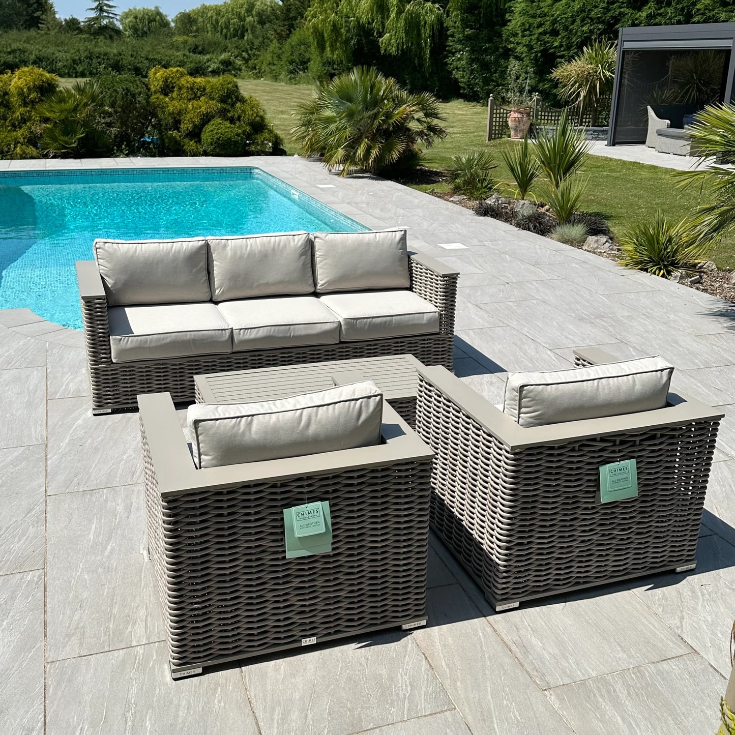 Chimes - Monaco Aluminium & Rope 3 Seat Sofa Set with Coffee Table - Cream