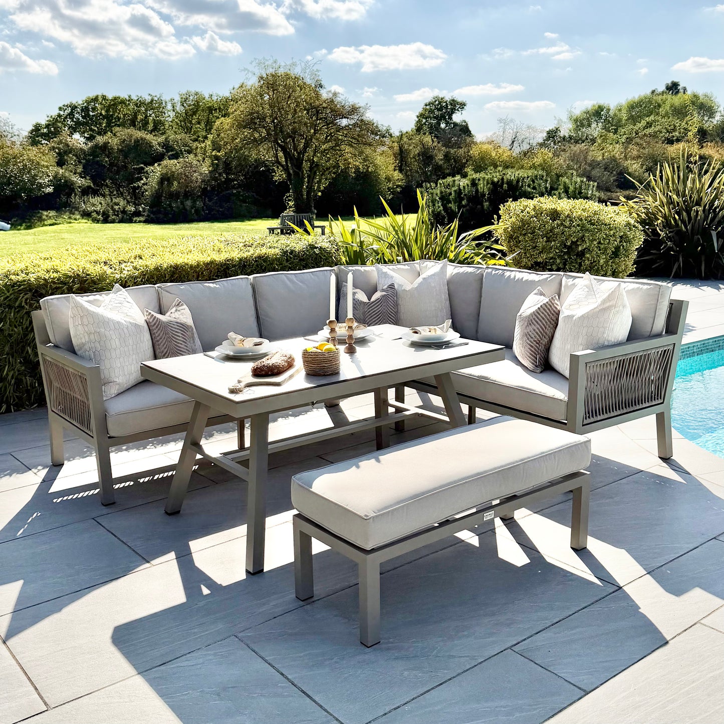 Chimes - Seville Aluminium & Rope Casual Corner Dining Set - Right Hand - Champagne