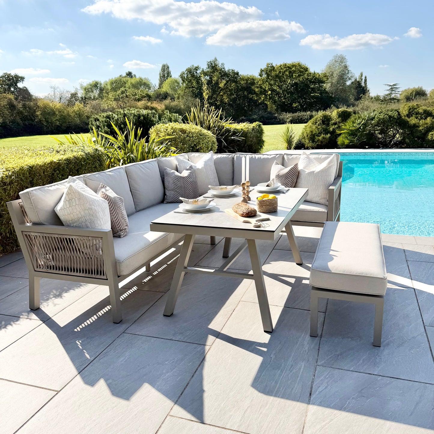 Chimes - Seville Aluminium & Rope Casual Corner Dining Set - Right Hand - Champagne
