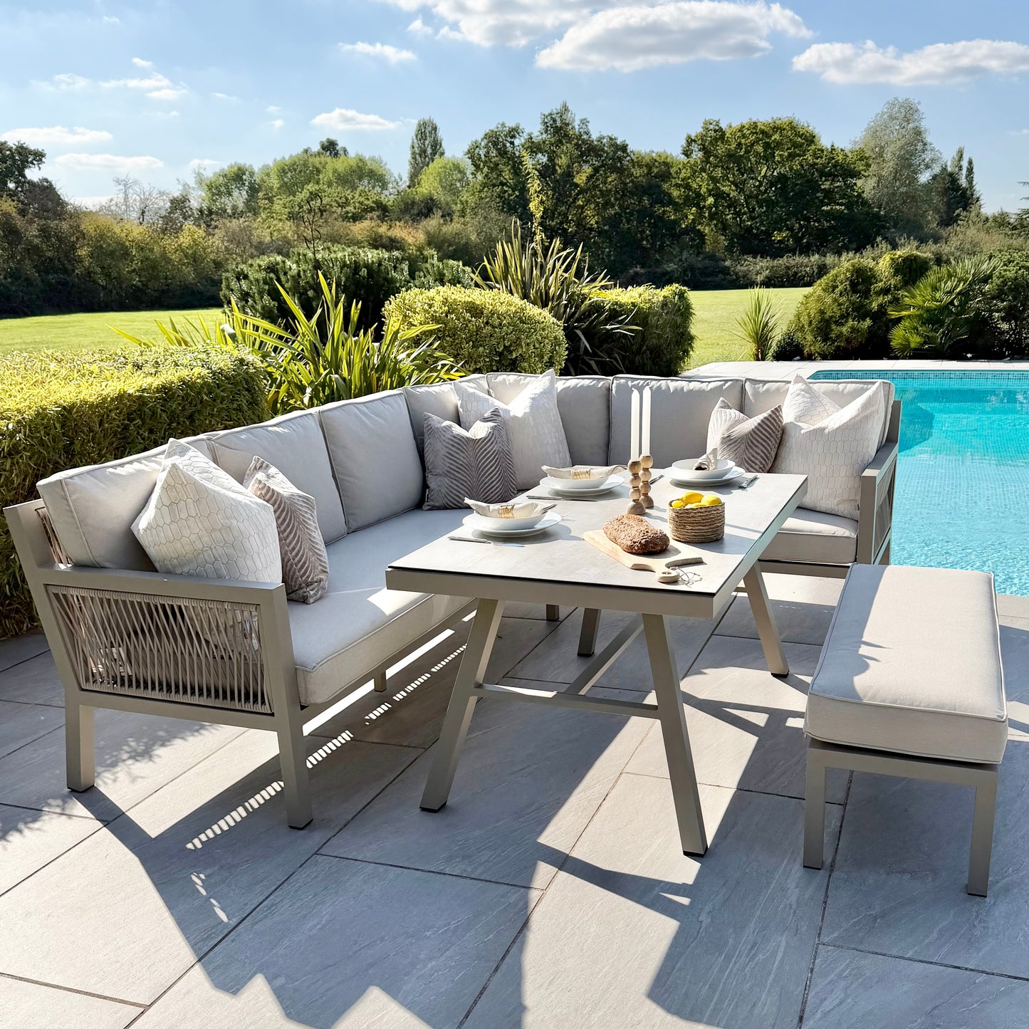 Chimes - Seville Aluminium & Rope Casual Corner Dining Set - Right Hand - Champagne