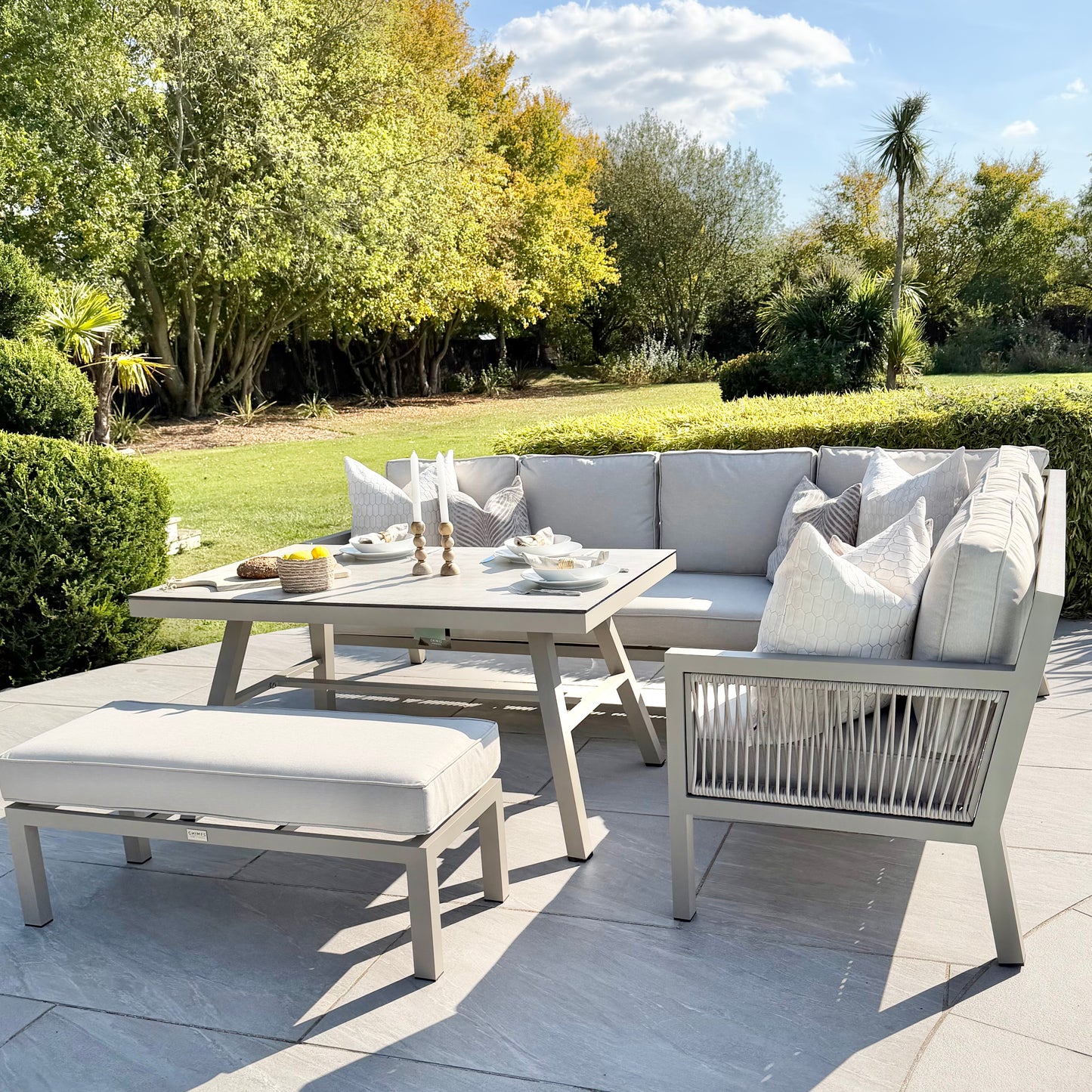 Chimes - Seville Aluminium & Rope Casual Corner Dining Set - Right Hand - Champagne