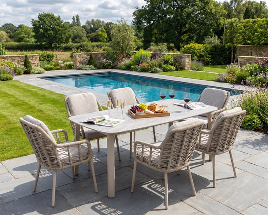 Chimes - Portofino Aluminium & Rope 6 Seat Rectangular Dining Set - Cream