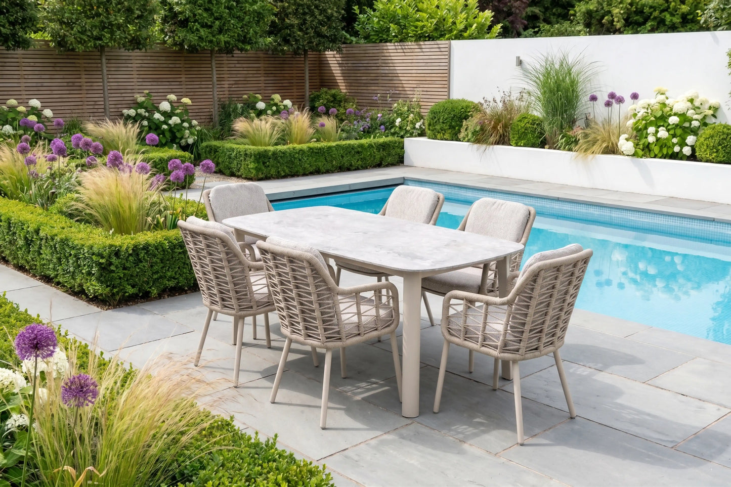 Chimes - Portofino Aluminium & Rope 6 Seat Rectangular Dining Set - Cream