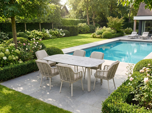 Chimes - Portofino Aluminium & Rope 6 Seat Rectangular Dining Set - Cream
