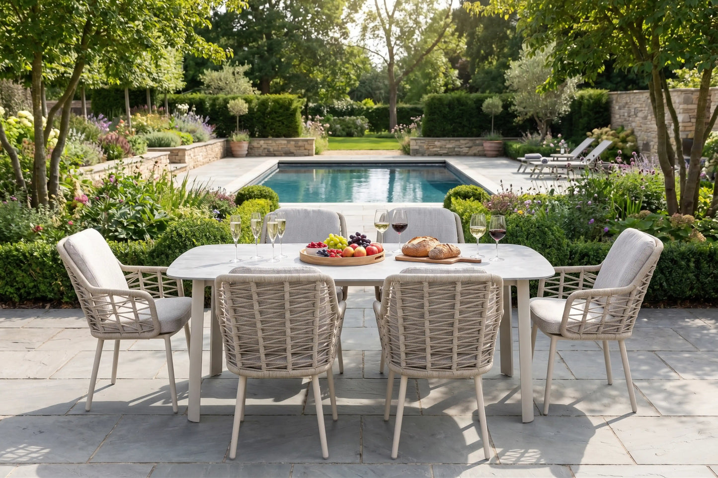 Chimes - Portofino Aluminium & Rope 6 Seat Rectangular Dining Set - Cream