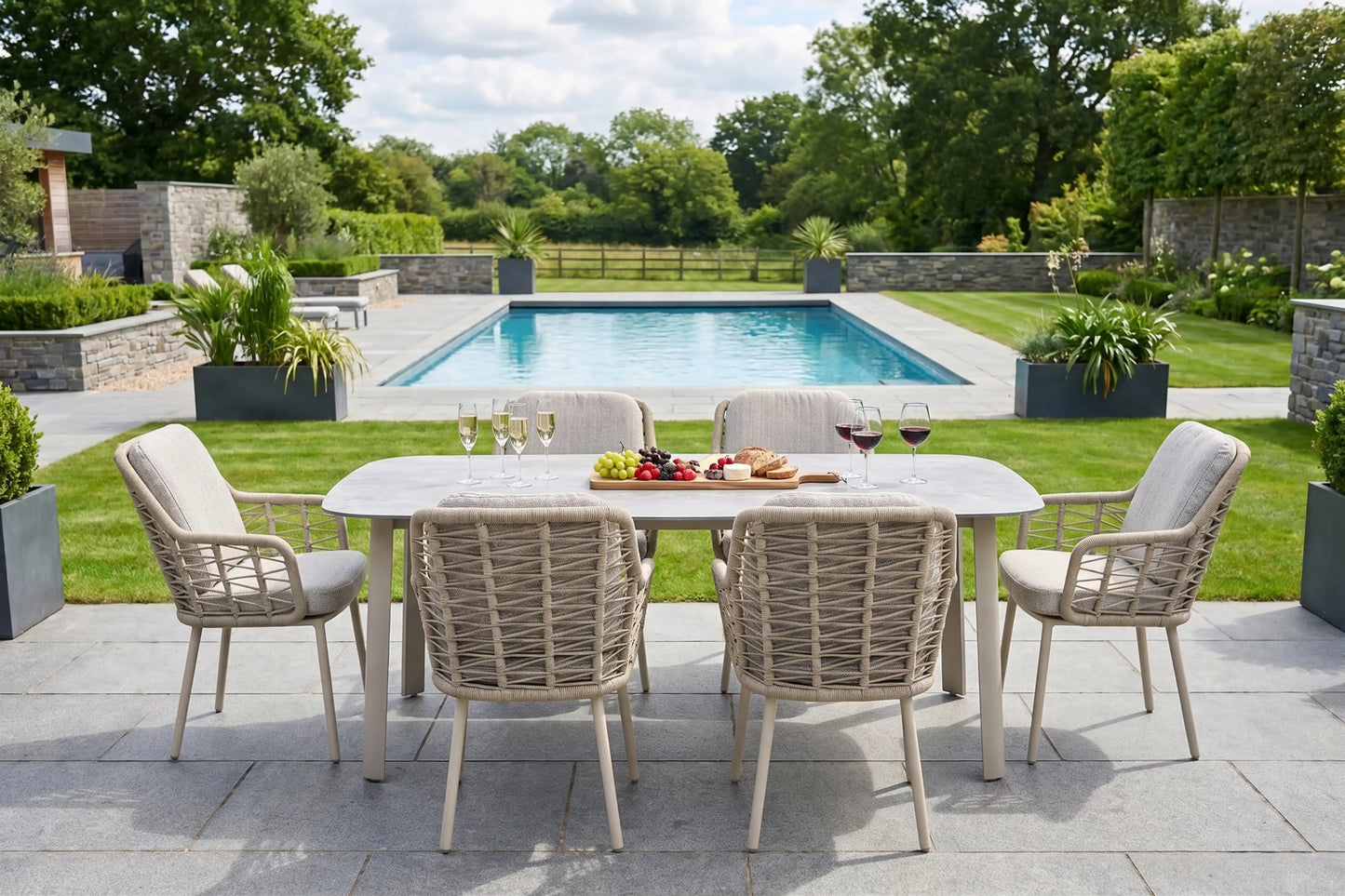 Chimes - Portofino Aluminium & Rope 6 Seat Rectangular Dining Set - Cream