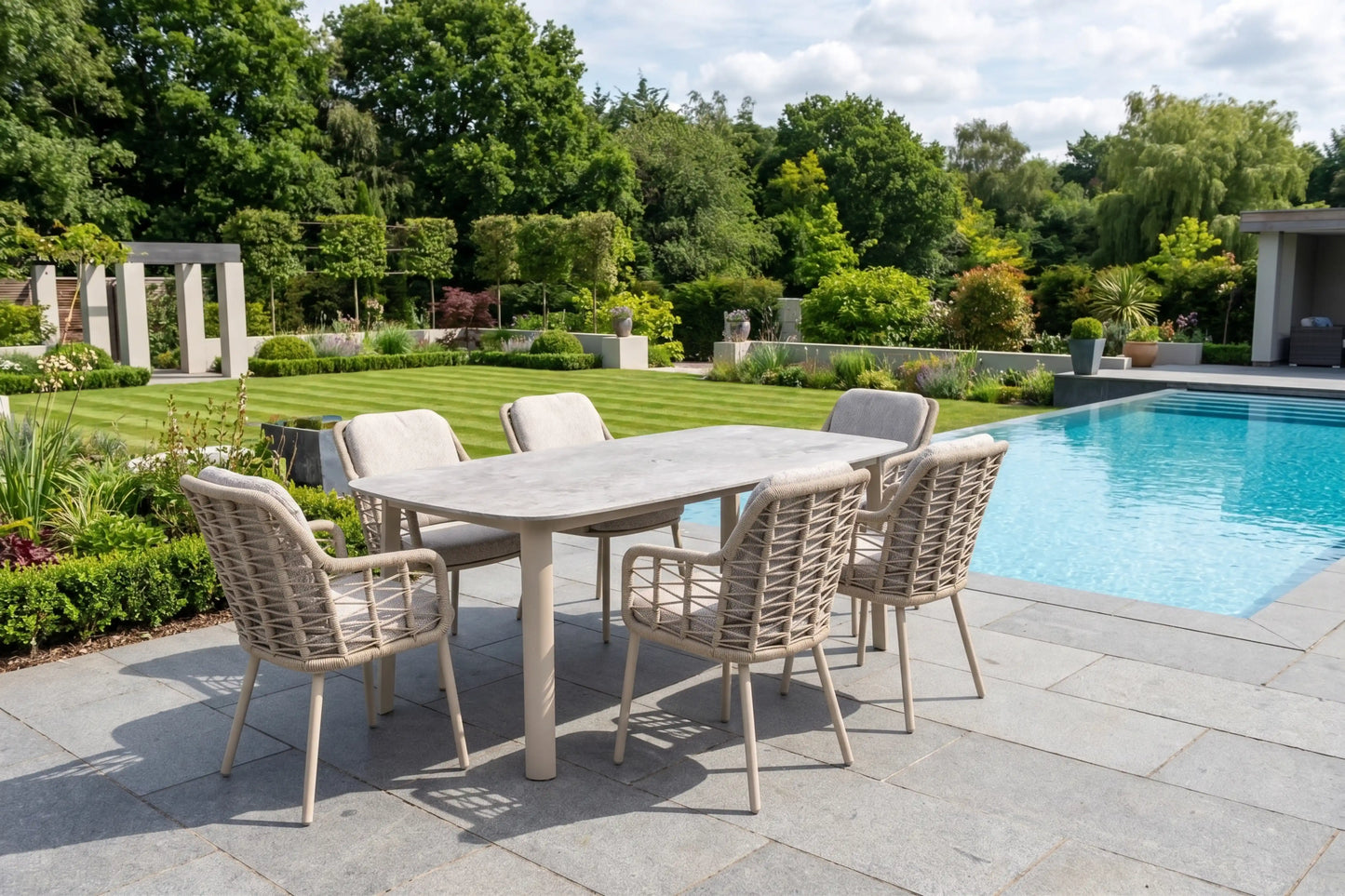Chimes - Portofino Aluminium & Rope 6 Seat Rectangular Dining Set - Cream