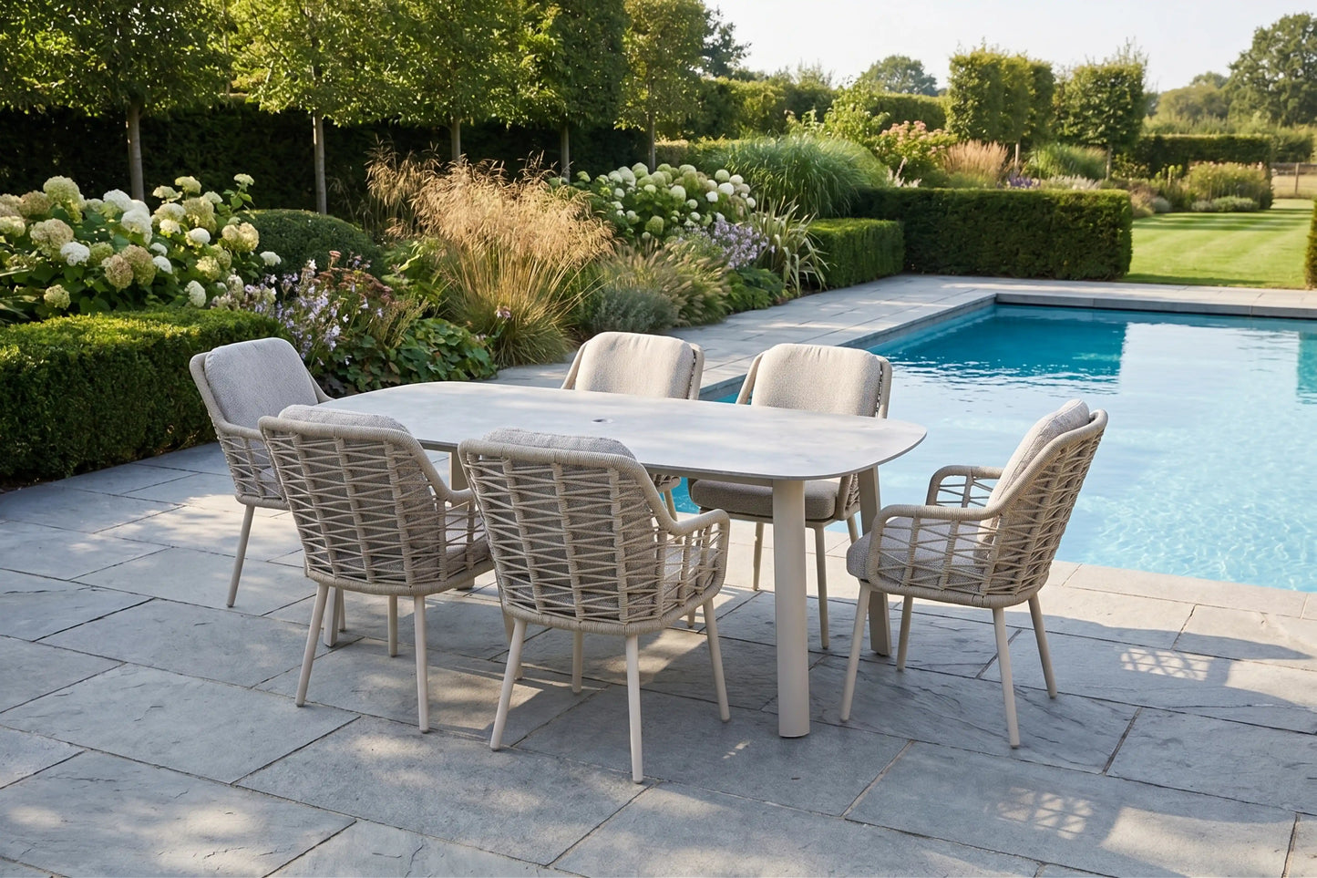 Chimes - Portofino Aluminium & Rope 6 Seat Rectangular Dining Set - Cream