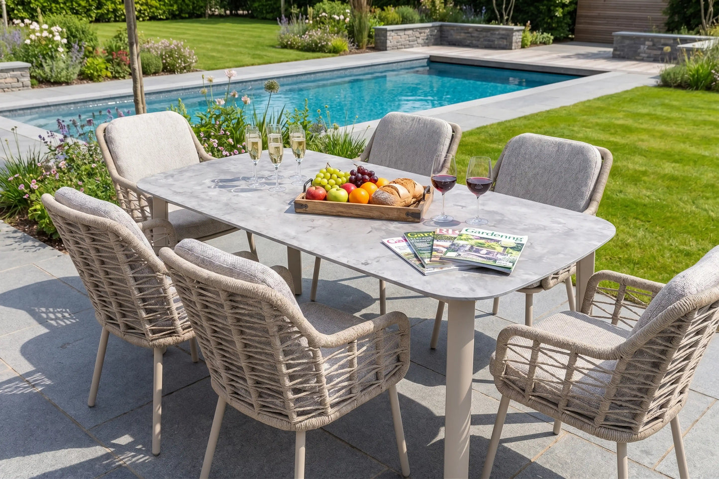 Chimes - Portofino Aluminium & Rope 6 Seat Rectangular Dining Set - Cream