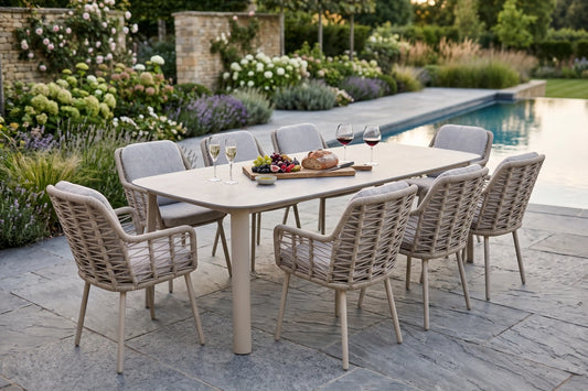 Chimes - Portofino Aluminium & Rope 8 Seat Rectangular Dining Set - Cream