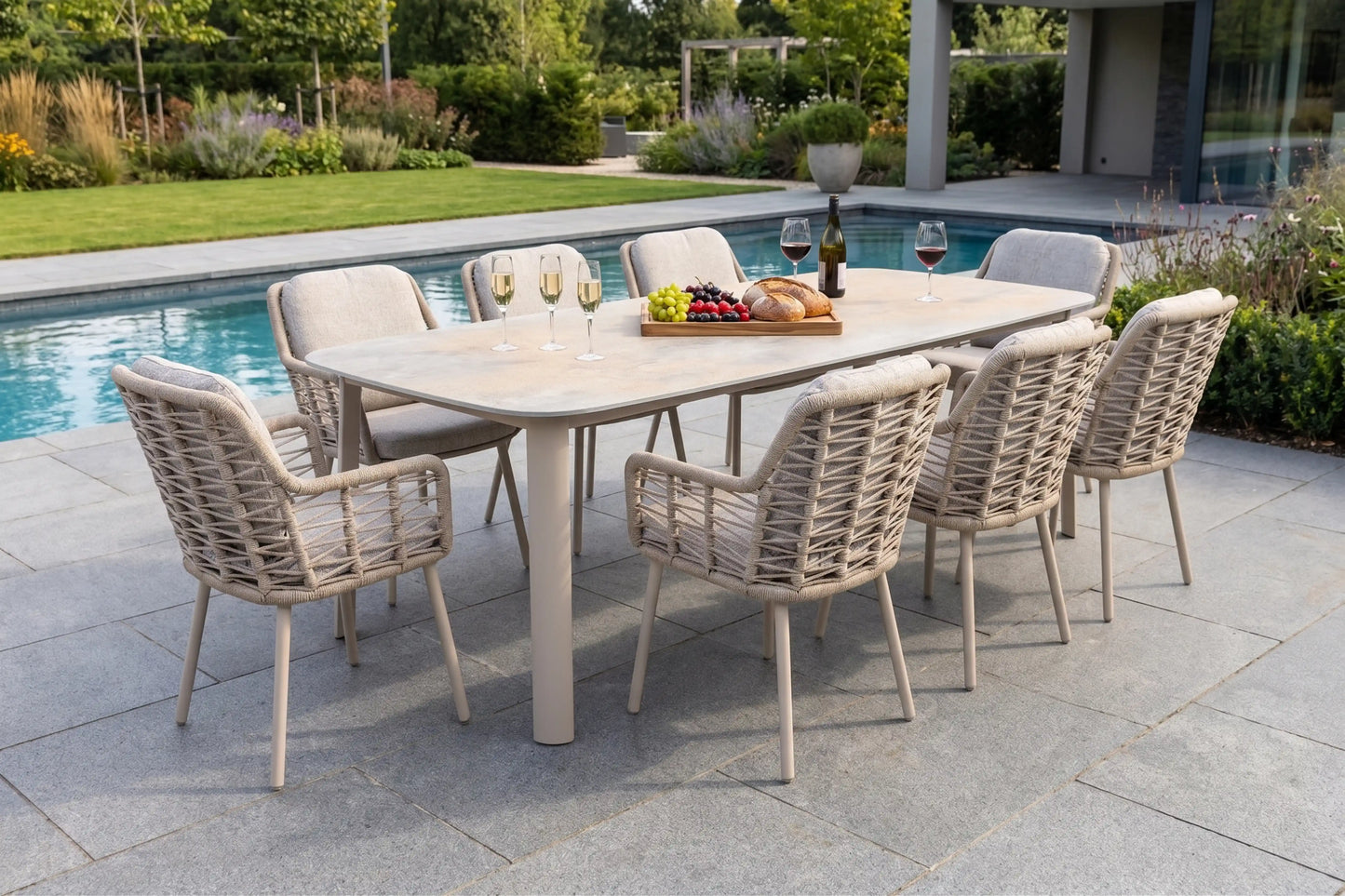 Chimes - Portofino Aluminium & Rope 8 Seat Rectangular Dining Set - Cream