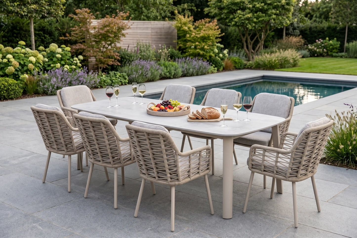 Chimes - Portofino Aluminium & Rope 8 Seat Rectangular Dining Set - Cream
