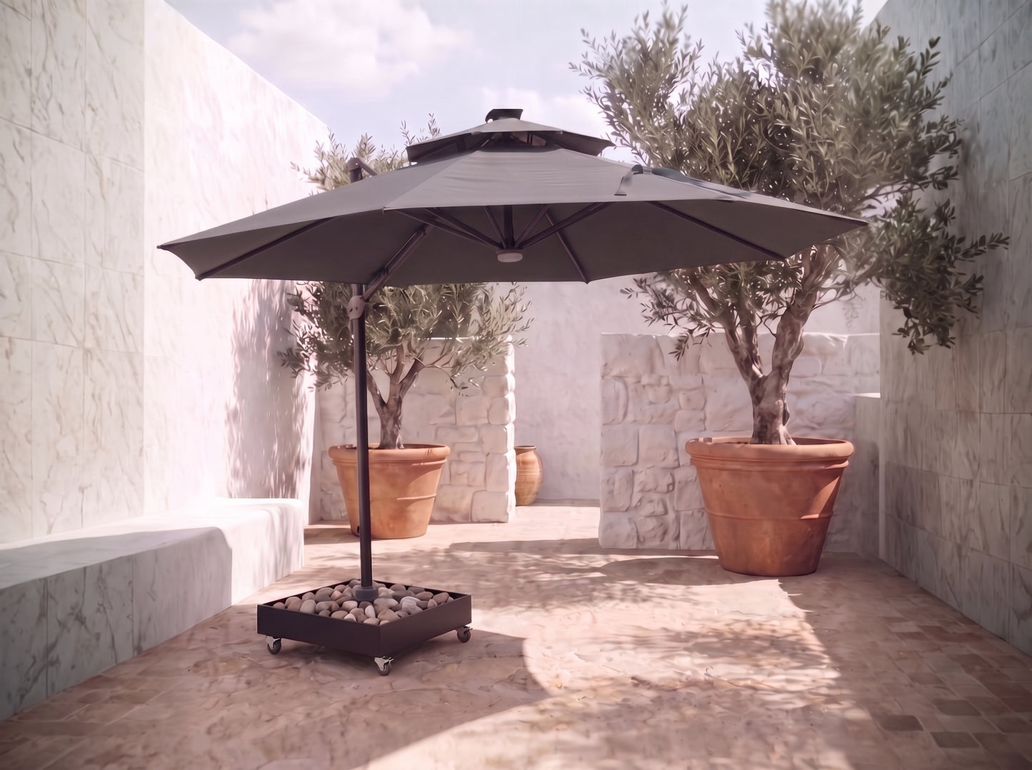 Chimes - Lusso 3.5m Round Crank & Tilt LED Cantilever Parasol - Grey
