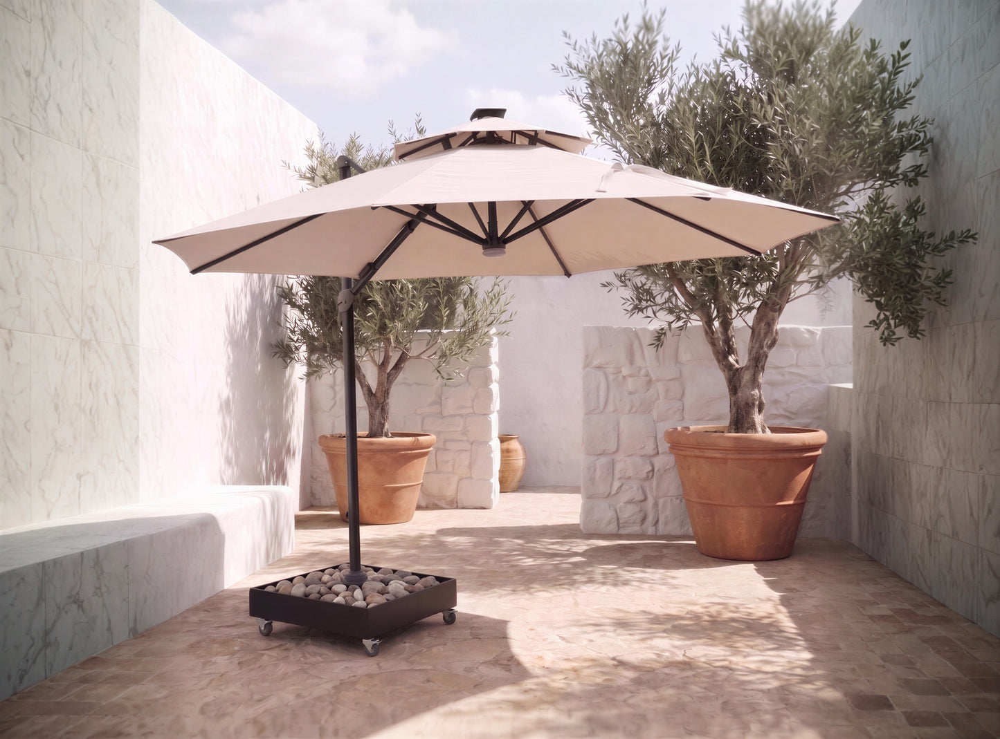 Chimes - Lusso 3.5m Round Crank & Tilt LED Cantilever Parasol - Beige