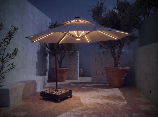 Chimes - Lusso 3.5m Round Crank & Tilt LED Cantilever Parasol - Beige