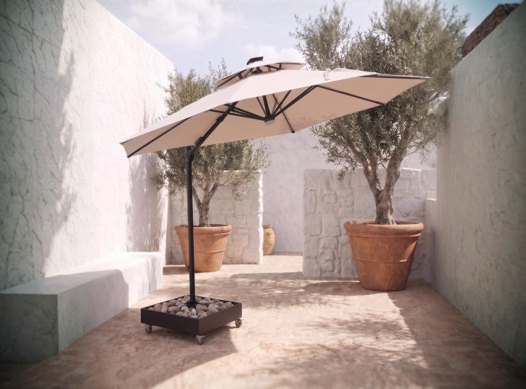 Chimes - Lusso 3.5m Round Crank & Tilt LED Cantilever Parasol - Beige
