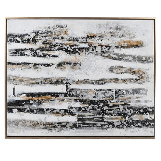 Abstract Gold, Black and White Painting