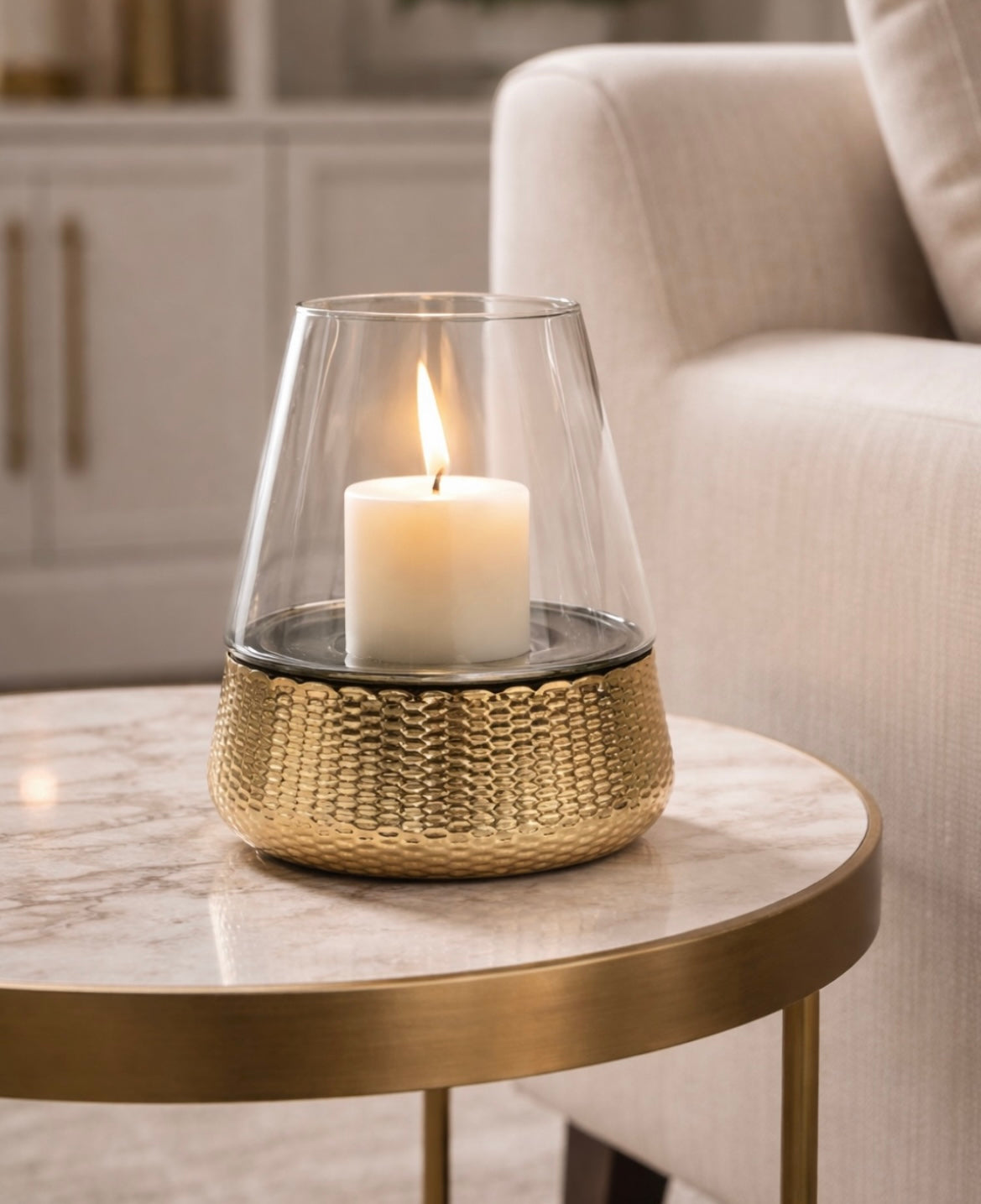 26cm Gold & Clear Glass Candle Holder