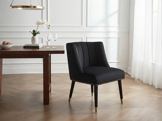 Caro Black Velvet Dining Chair With Black Legs