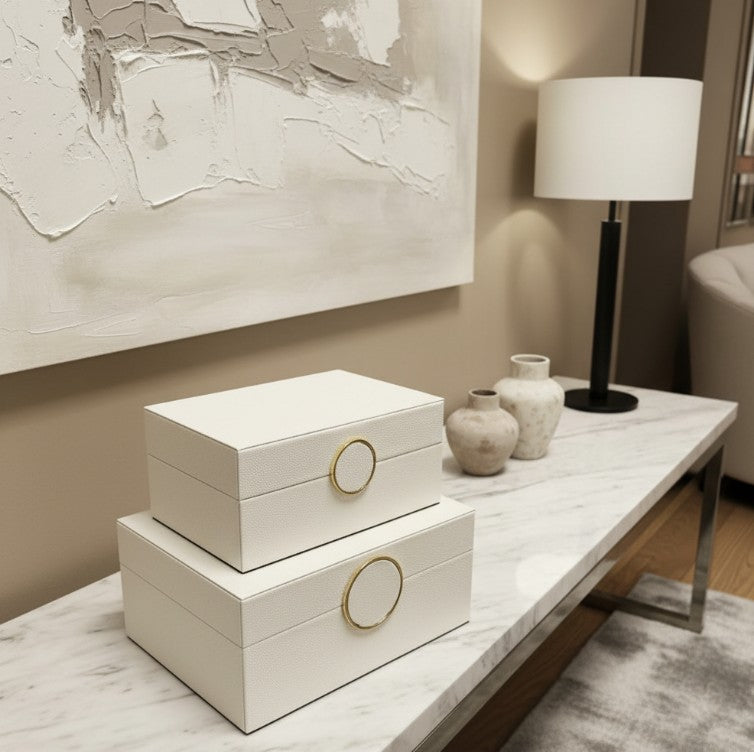 Chimes - Set of 2 Cream Faux Leather Jewellery Boxes