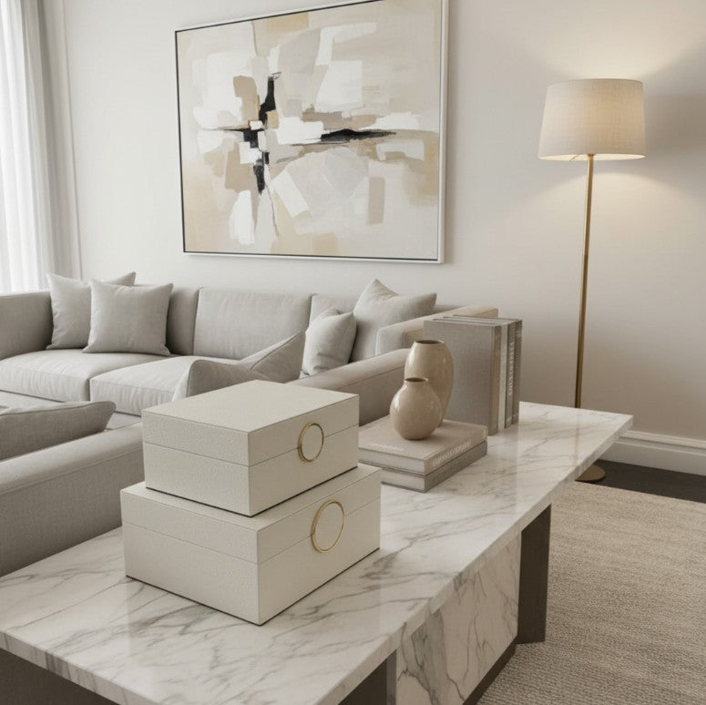 Chimes - Set of 2 Cream Faux Leather Jewellery Boxes