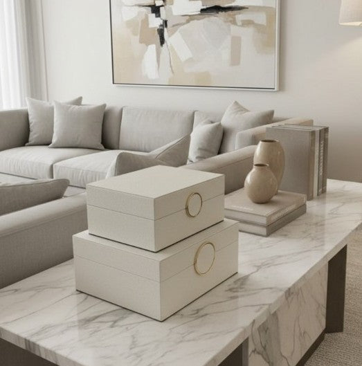 Chimes - Set of 2 Cream Faux Leather Jewellery Boxes