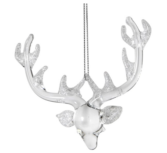 Glass Deer Head with White Glitter