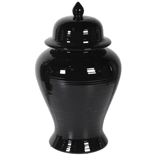 Glossy Black Ceramic Temple Jar