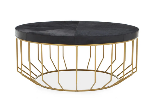 Chimes - Dario Hair on Hide Black and Gold Round Coffee Table