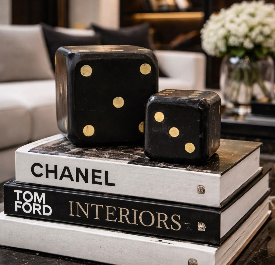 Black Marble Dice Set