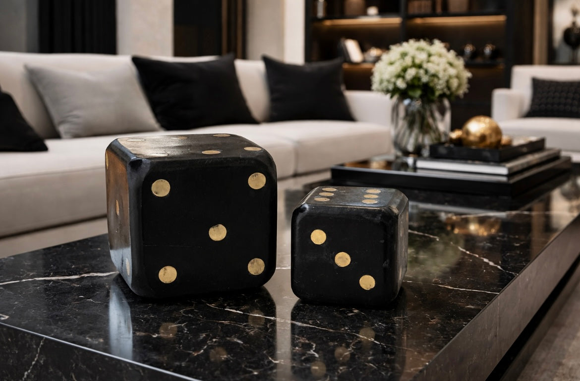 Black Marble Dice Set